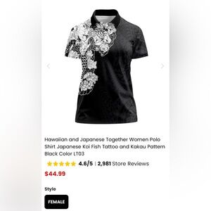 Black Women's Polo Shirt with Japanese Koi Design